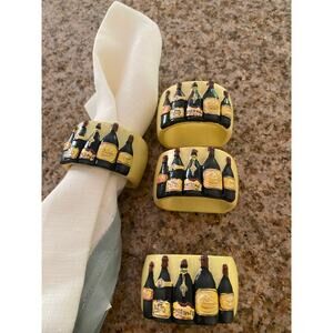 Rare wine bottle napkin rings resin set of 4